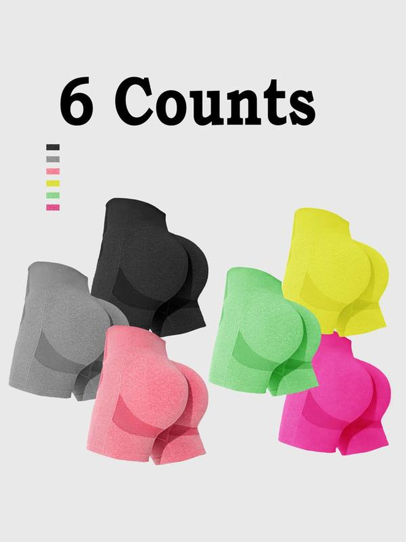 Sporty Women'S Plain High Waist Sports Skinny Jacquard Knits Gym Shorts, 1/3/6 Piece Set Tight-Fitting High Stretch Seamless Breathable Comfy Shorts, Ladies Sportswear Clothing for Gym Workout Running Yoga