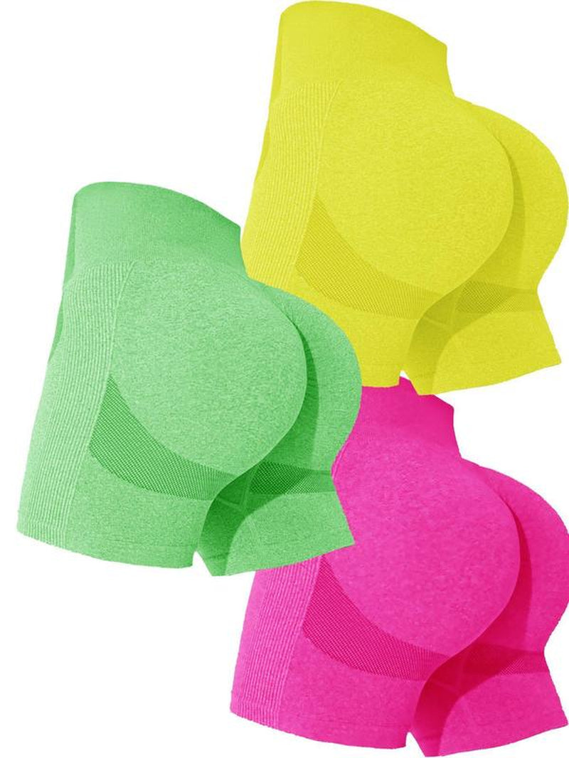 Sporty Women'S Plain High Waist Sports Skinny Jacquard Knits Gym Shorts, 1/3/6 Piece Set Tight-Fitting High Stretch Seamless Breathable Comfy Shorts, Ladies Sportswear Clothing for Gym Workout Running Yoga