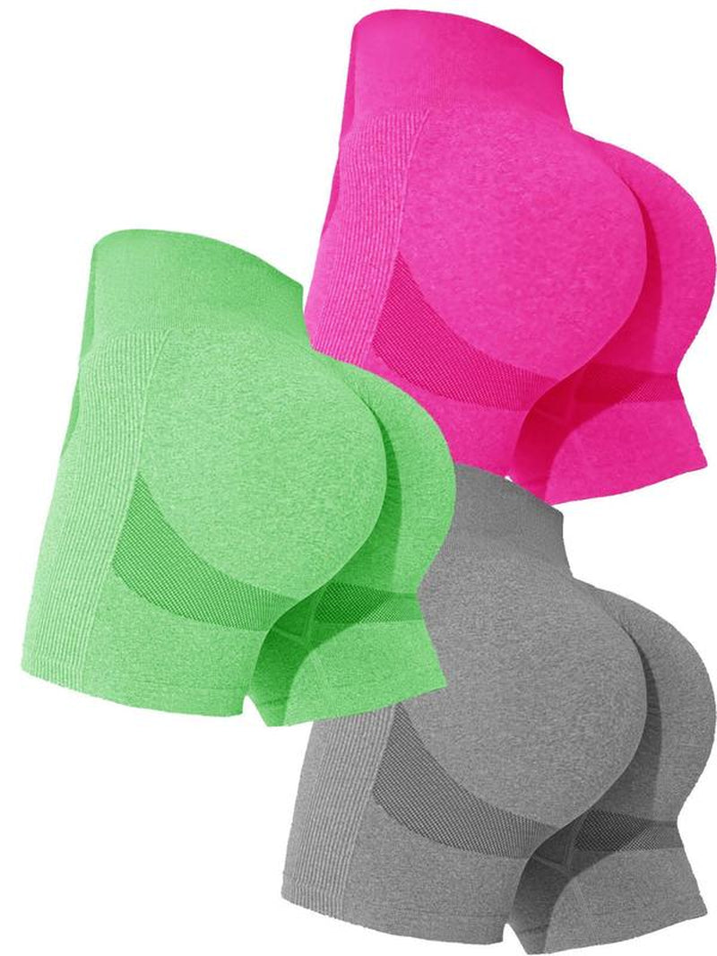 Sporty Women'S Plain High Waist Sports Skinny Jacquard Knits Gym Shorts, 1/3/6 Piece Set Tight-Fitting High Stretch Seamless Breathable Comfy Shorts, Ladies Sportswear Clothing for Gym Workout Running Yoga