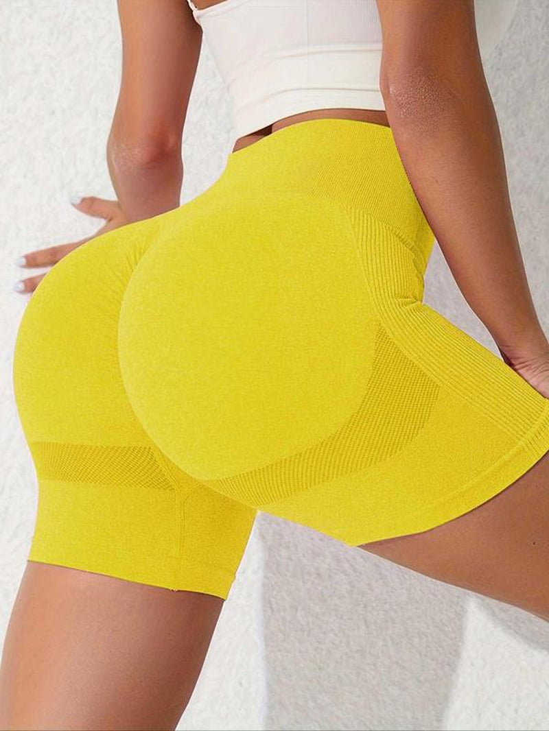 Sporty Women'S Plain High Waist Sports Skinny Jacquard Knits Gym Shorts, 1/3/6 Piece Set Tight-Fitting High Stretch Seamless Breathable Comfy Shorts, Ladies Sportswear Clothing for Gym Workout Running Yoga