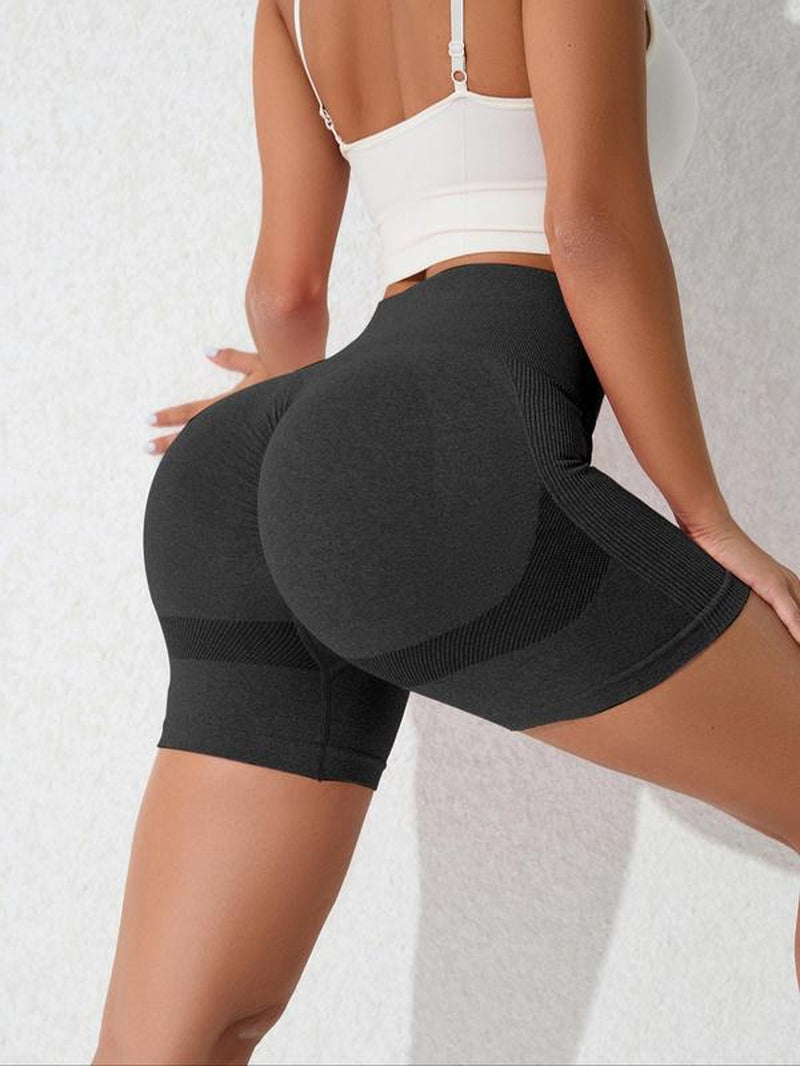 Sporty Women'S Plain High Waist Sports Skinny Jacquard Knits Gym Shorts, 1/3/6 Piece Set Tight-Fitting High Stretch Seamless Breathable Comfy Shorts, Ladies Sportswear Clothing for Gym Workout Running Yoga