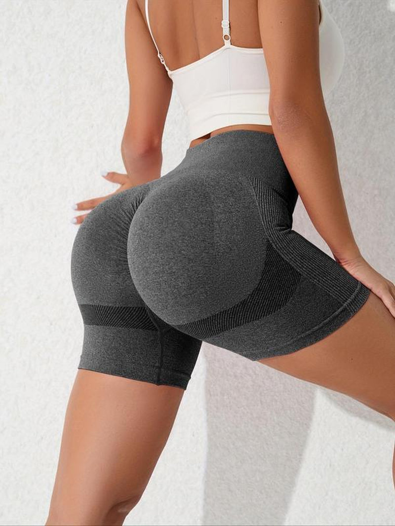 Sporty Women'S Plain High Waist Sports Skinny Jacquard Knits Gym Shorts, 1/3/6 Piece Set Tight-Fitting High Stretch Seamless Breathable Comfy Shorts, Ladies Sportswear Clothing for Gym Workout Running Yoga