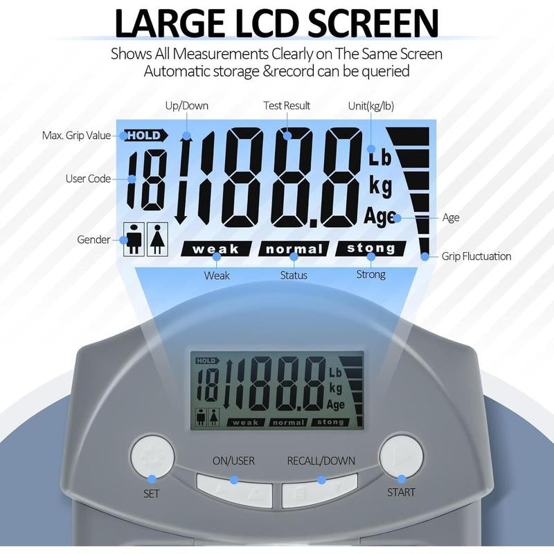 Grip Strength Tester, Hand Grip Dynamometer, Hand Grip Strength Tester Grip Strengthener Hand Exerciser Meter Digital Hand Grip Gauge 220 Lbs / 99 Kgs for , School, Office and Home Use